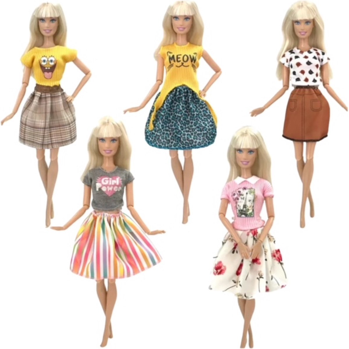 Isas Friends® Poppenkleertjes - 5 Outfits voor poppen - Geschikt voor o.a Barbie - Setje Sophie